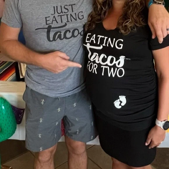 EUC “Eating Tacos For Two” & “Just Eating Tacos” Pregnancy Announce Shirts - Picture 2 of 7